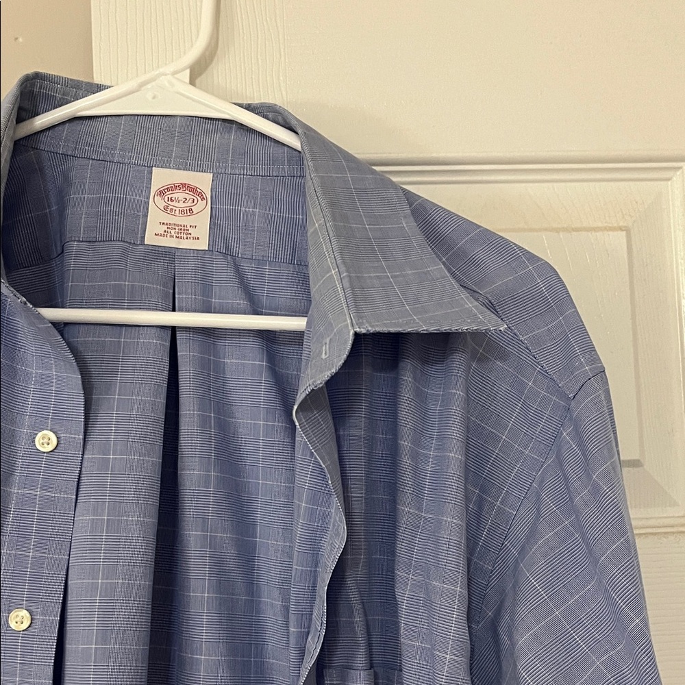 Brooks Brothers Classic Blue Plaid Men’s Dress Shirt